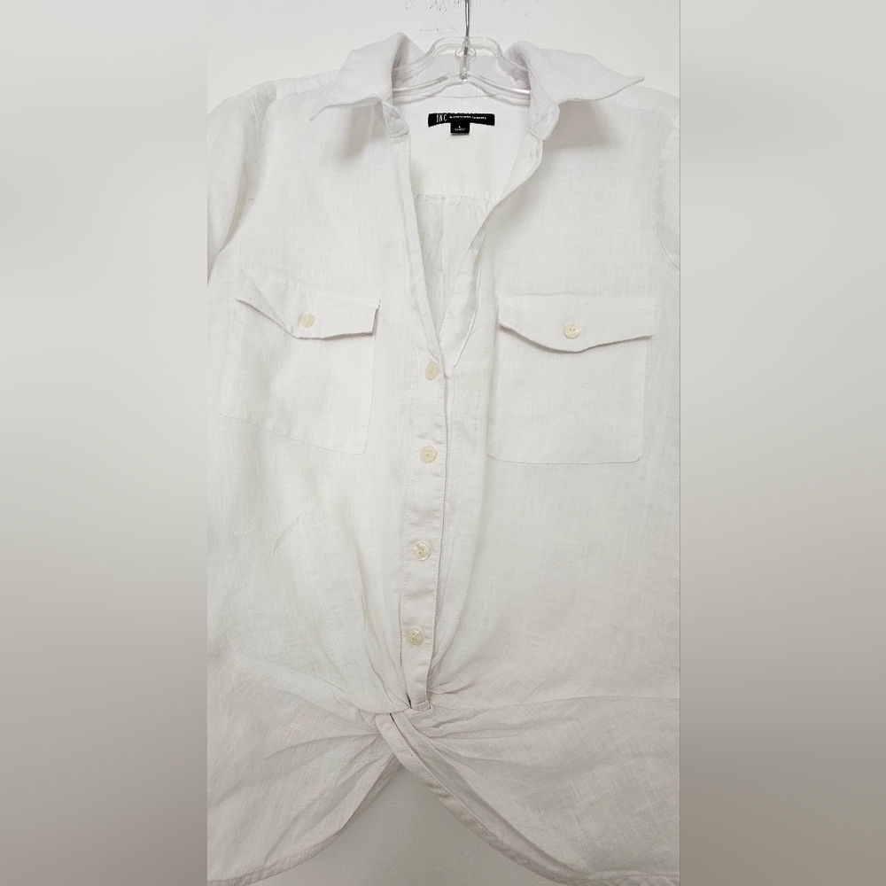 INC International Concepts Blouse Twist hem Top Linen White 3/4 Sleeves Size L - Picture 2 of 8
